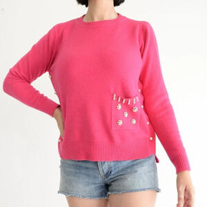 M & V Pink with Pearls  Crewneck Sweater L